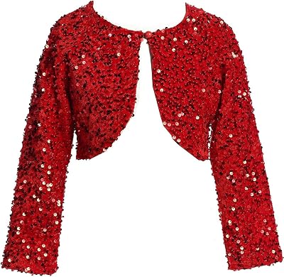 BluNight Girls Long Sleeve Sequin Flower Girl Cardigan Shrug Bolero Dress Coat