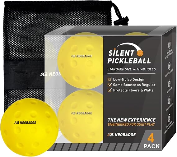 Silent Pickleball Balls, Quiet Practice for Indoor & Outdoor | Pro Foam, 40 Holes & 2.91 in Diameter, Authentic Pickleball Feel, Game-Like Bounce, 4-Pack with Bonus Mesh Bag