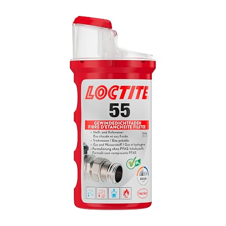 LOCTITE 55, Thread Sealing Thread for Quick Seal, Thread Seal for Pipe Threads and Fittings, for Threads Made of Metal and Plastic, 1 x 160 m | Instant sealing effect, for threads made of metal and plastic, up to 130°C, DVGW/KTW-approved for gas and drinking water