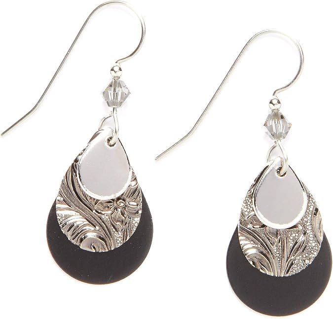Silver Forest Black Teardrop Earrings One Size