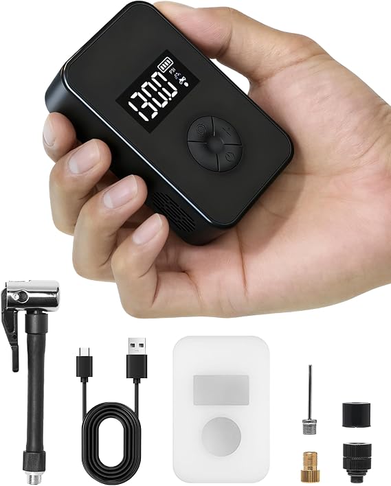 Mini Bike Pump, 130PSI Bike Pump With Gauge Includes Overheat Protection, Electric Bike Air Pump with Presta and Schrader Valve for All Types of Bicycle, Electric Bike Tires and sports balls