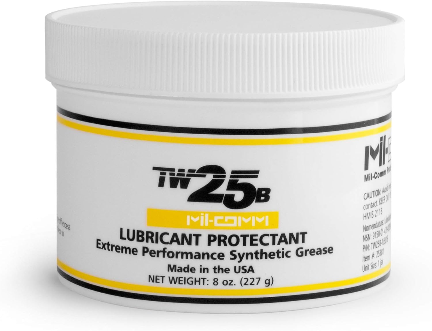 MIL-COMM TW25B Gun Grease 8-Ounce Tub, Synthetic Lubricant