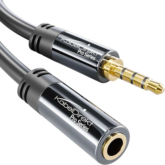 KabelDirekt – Kırılmaz metal gövdeli kulaklık 3,5mm uzatma kablosu – 2m | Uzatma, oyun kulaklıkları veya mikrofonlu kulaklıklar için idealdir, TRRS 4 pinli, 3,5mm fişten sokete