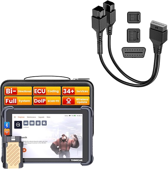 THINKCAR Car Scanner With12+8 Pin Connector, THINKSCAN 689BT All System Automotive Diagnostic Tool, Bi Directional OBD2 Scanner with ECU Coding, 34 Services, FCA Autoauth, CANFD and DoIP, Wireless Upd