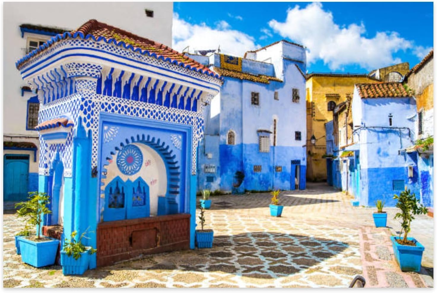 Jigsaw Puzzles 1000 Pieces for Adult Beautiful View Blue City Chefchaouen Location Chefchaouen Morocco Puzzle Game for Family Wooden Puzzle Toy Educational Games Puzzles for Home Decor