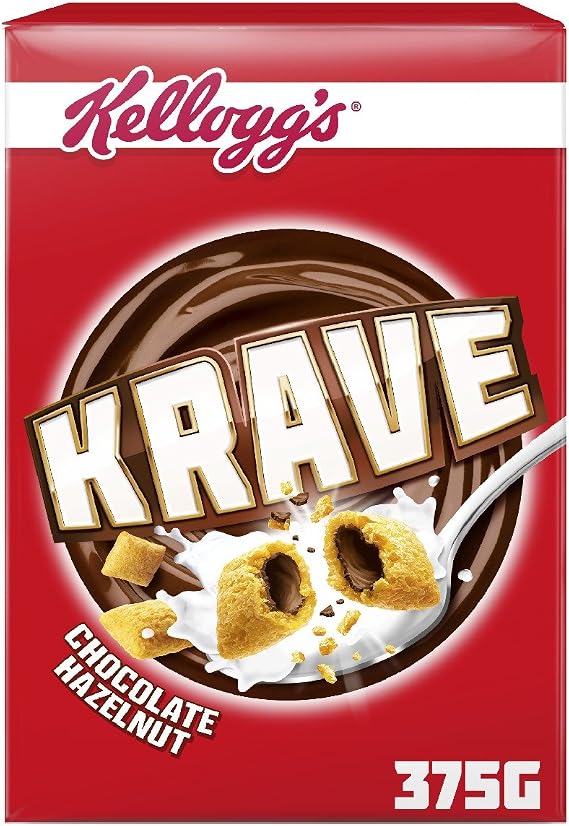 Kellogg's Krave Chocolate Hazelnut Breakfast Cereal Box, 375g