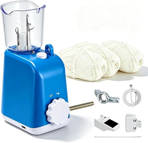 French Knitting Machine, Electric i Cord Maker Tool with 3 x Yarn(Random colors), Automatic Mill i-Cord Knitter with Variable-speed Transmission, Automatic Knitting Wool to i-Cord for Crochet Project