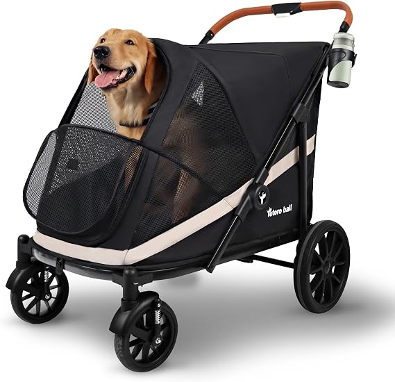 Totoro ball Large Dog Stroller Pet Stroller One-Touch Foldable Style Dog Cart for Medium Dogs 4-Wheel Larger Tires Suitable for Large, Medium, and Multiple Dogs Load Capacity 50kg Slim Compact Easy