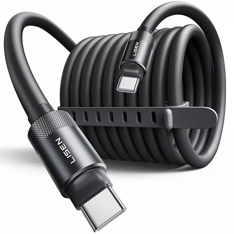 LISEN 10FT USB C Cable Fast Charging, Chubby 240W Cable USB C to USB C Fast Charging Soft Silicone USBC to USBC Parallel Cable for iPhone 17 Pro Max 16 15 Samsung S25 Ultra MacBook Pro Air iPad Black