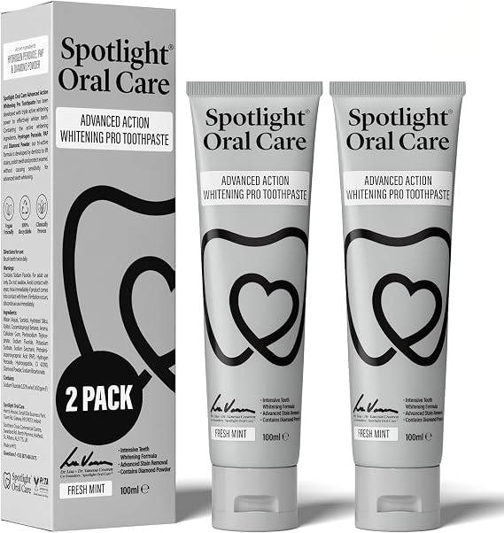 Spotlight Oral Care Advanced Action Whitening Pro Toothpaste - Dentist-Developed Triple Action Formula with Hydroxyapatite, Diamond Powder & PAP - Enamel Repair & Zero-Sensitivity Whitening - Two Pack