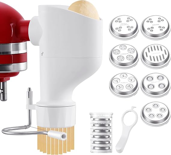 Gourmet Pasta Maker Attachment for KitchenAid Stand Mixers | Pasta Press Attachment for Kitchen aid Mixer with 7 Interchangeable Plates (Update)