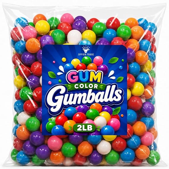 Rainbow Color Assorted Fruit Gumballs - | 2 LB Bulk Value Pack | Chewing Gum Balls Classic Multicolor Gumball Candy for Vending Machines, Candy Buffets, Parties, Events & Refills