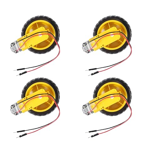 4 Sets TT Motor DC 3-6V Gearbox Motor Dual Shaft 200RPM Ratio 1:48 Motor with Tire Wheel Kit for Arduino DIY Smart Car Robot