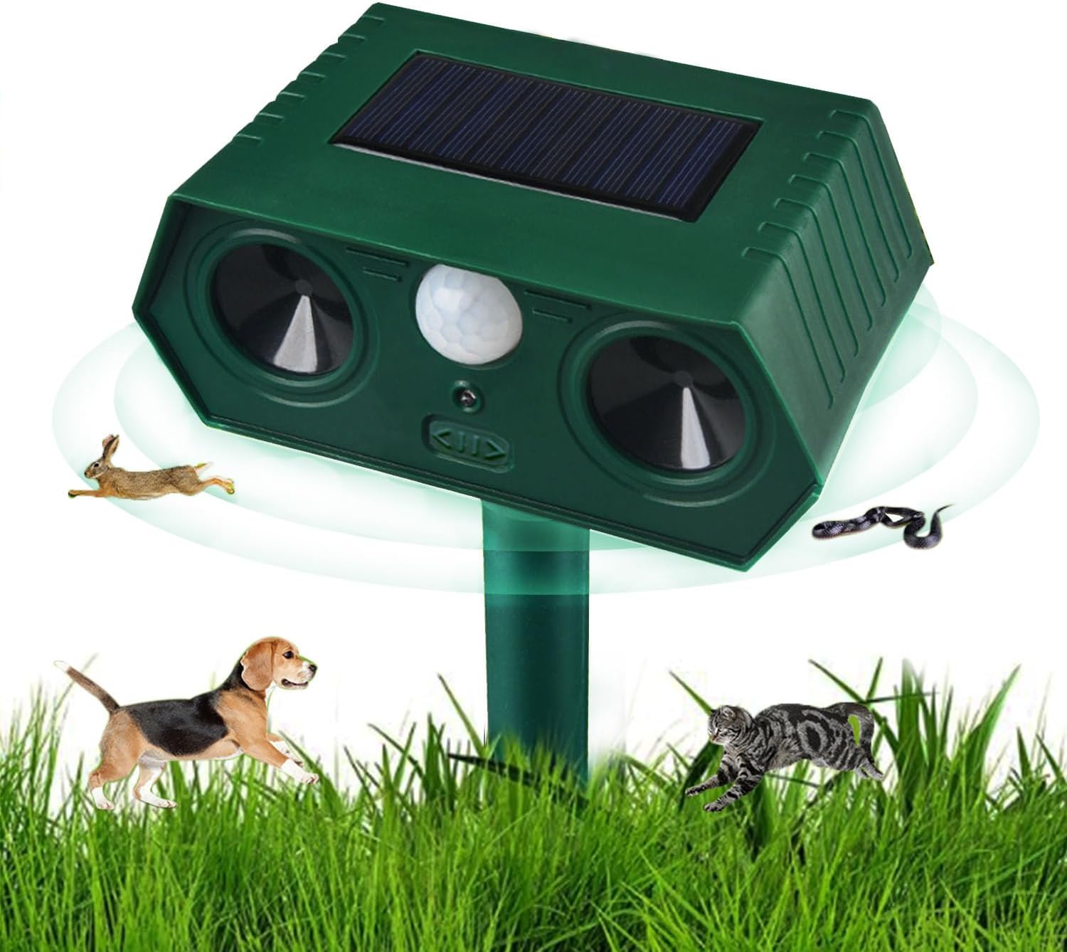 Solar cat deterrent animal repeller - cat repellent, marten & bird deterrent with PIR sensor (120° detection angle, 12m range) - waterproof, solar-powered for garden, yard, farm