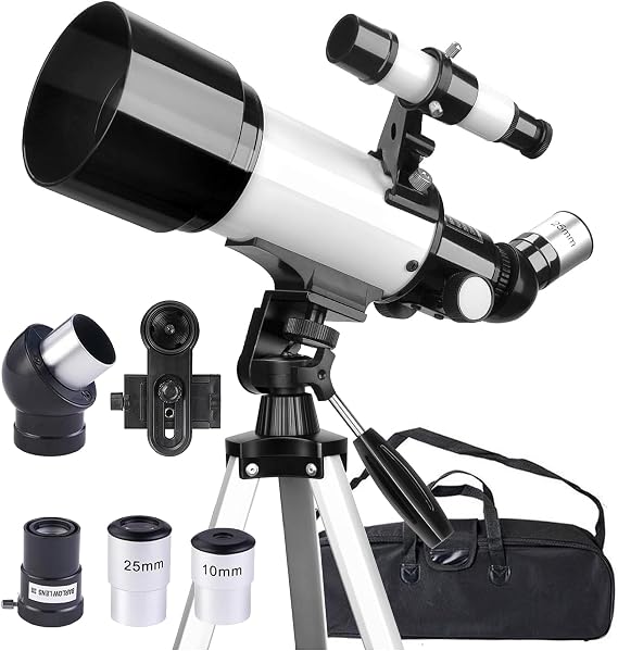 Adult Telescope with Lenses Mobile Phone Holder Carry Bag 70 mm Aperture 400 mm Refractor Telescopes for Beginners & Children Portable Tripod Astronomy Adult Telescope (White)