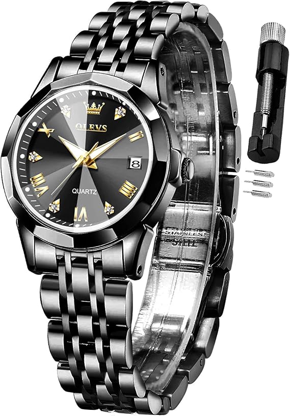 OLEVS Womens Watch Fashion Dress Diamond Female Watches for Ladies Analog Quartz Stainless Steel Waterproof Luminous Day Date Two Tone Wristwatch