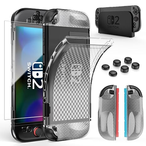 HEYSTOP Switch 2 TPU Case for Nintendo 2025, Protector Cover Accessories | 6 Thumb Caps, Screen Protector, Anti-Slip, Shock-Proof, Anti-Scratch Skin, Shell Guard for Joycon Console Controller