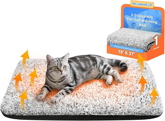 Self Warming Cat Bed, 2.0 Upgraded Thermal Mat for Indoor Cats, 48 x 70 cm | Non-Electric Self Heating Cat Pad, Removable Washable Cover, Heat-Reflective Foil, Non-Slip Base for Kittens and Senior Cats