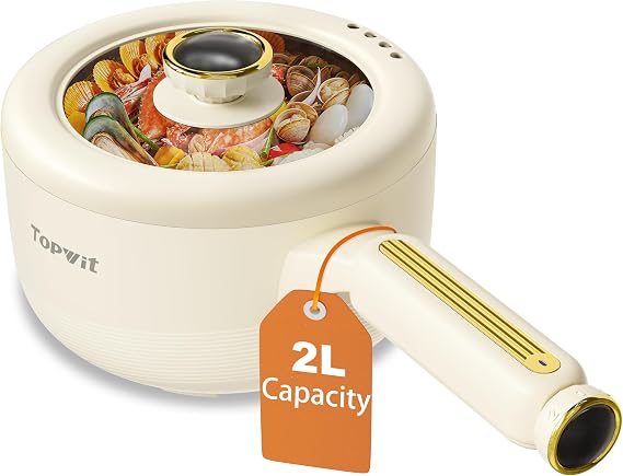 TOPWIT 2L Electric Hot Pot, Non-Stick Portable Cooker for Ramen & Soup