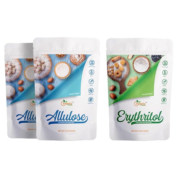 All Purpose Sweeteners: Allulose 2-Pack & Erythritol 1-Pack. Total Servings 342; Zero Calorie Sweeteners, Sugar-Free Substitute for Baking, Smoothies, Coffee; Low Carb Keto Diet Friendly Food | ALU2ERY1MPK3, 1LB/Each