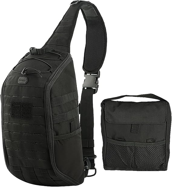 M-Tac 10L Tactical Sling Backpack - Crossbody Medical Sling EMS Bag EDC with Loop Panel for Concealed Carry - Travel, Fishing, Hiking backpack (Black)