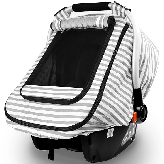 Car Seat Covers for Babies,Baby Car Seat Cover for Boys Girls,Stripe Print | Windproof Infant Car seat Cover,Kick-Proof Car Seat Canopy With Breathable Mesh Peep Window