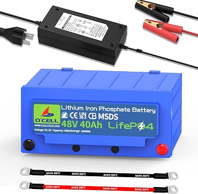 USA Stock 48V 40Ah Lithium Golf Cart Battery, Built-in 100A BMS, with 58.4V 5A Charger & Free 6AWG Cable, 4000 Cycles LiFePO4 Battery, Max 5kW Power Output, Perfect for Club CarAny Golf Cart