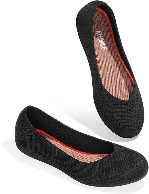 ATHMILE Women's Flat Ballet Shoes Knit Flat Shoes for Women Round Toe | Slip on Women Flats for Dressy Casual Office Work Wedding Comfort Soft