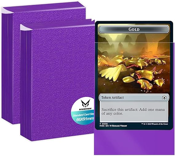 100 Pcs Trading Card Sleeves, 66 x 91mm Clear Frosted Trading Card Sleeves, Standard Card Sleeves for Magic, MTG, Sports Cards, Game Cards (Purple)