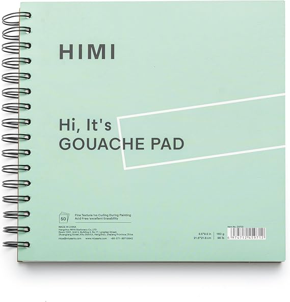 HIMI Gouache Pad 8.5X8.5''(98lb/160g) 50 Sheets Mix Paper Pad, Side Wire Bound, Fine Texture, in Gouache Acrylic Art Pad for Sketching, Ink Sketch Book, Art Supplies Drawing Pad Gift (Green)
