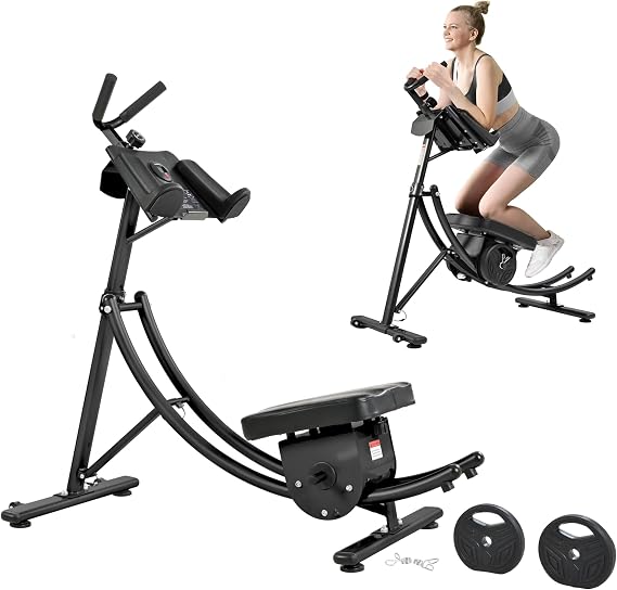 Deluxe Abdominal Crunch Coaster, 2023 Upgraded Ab Machine, Foldable Abdominal Exercise Machine, 6 Pack ABS Workout Equipment for Home gym with LCD Monitor, 2pc Weight Blocks(black)