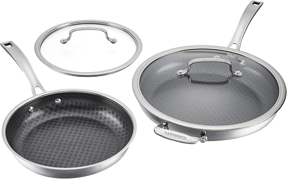 Cuisinart Hybrid Stainless Steel Cookware Set, Nonstick, 8" & 10 | Stainless steel and ceramic frying pan set for searing/browning, induction compatible cookware, oven safe to 500F, FPS4-1012