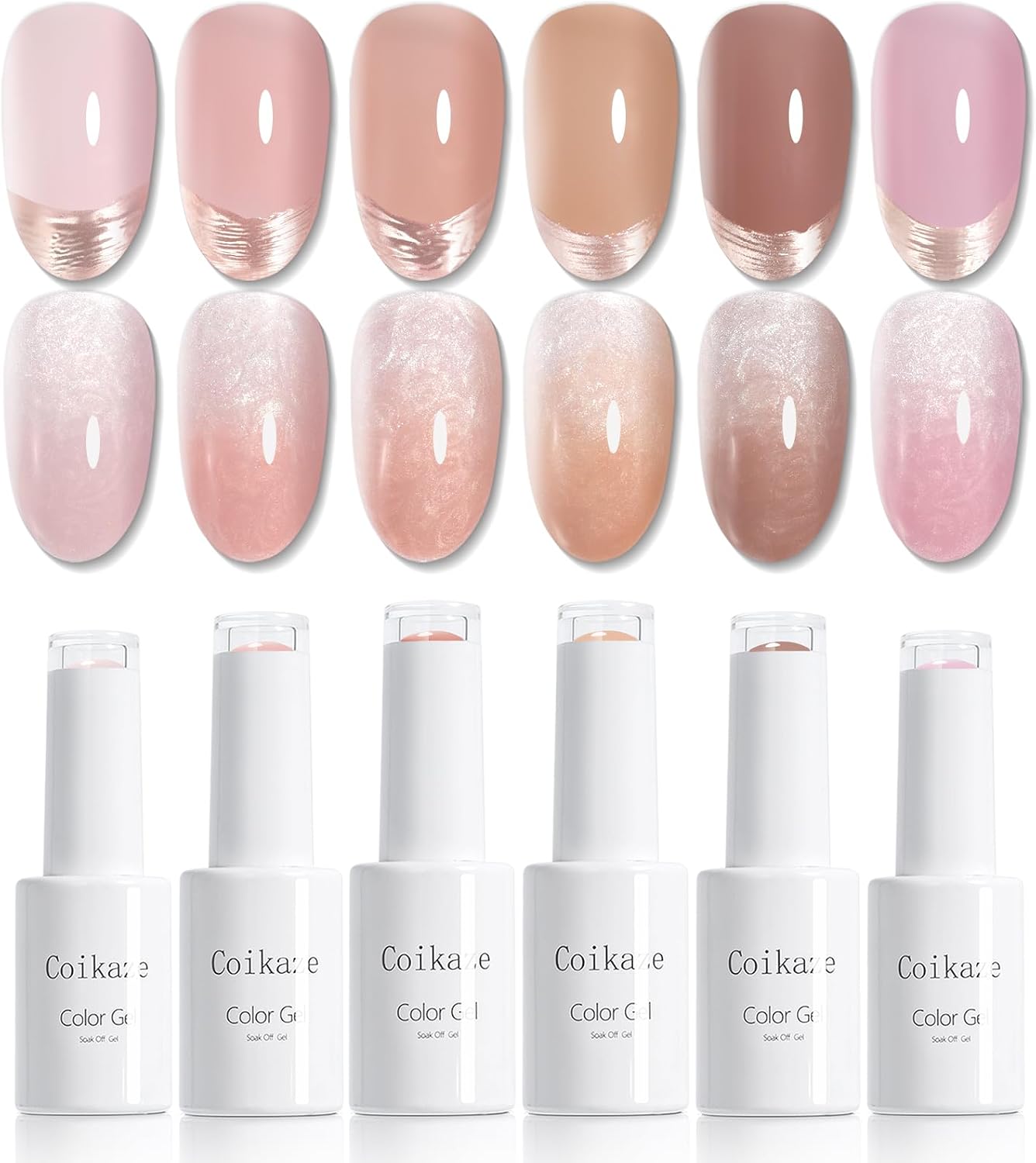 Coikaze Gel Nails Sheer Color Nail Gel Nail Art Self UV LED Compatible 6 Color Set Pink