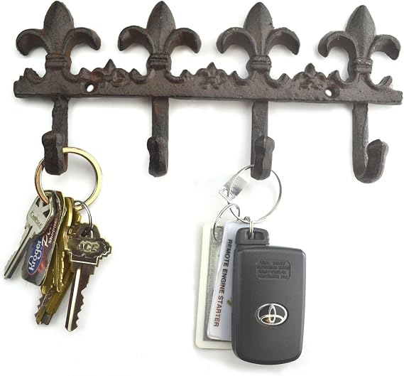 Lulu Decor, Cast Iron Fleur De Lis Key Hook Decorative Wall Hooks Antique cast Iron Hook Vintage Hook Key Holder Key Hook Hanger Wall Mount (Brown)