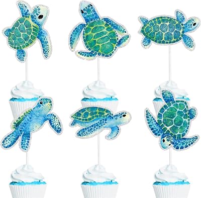 Cute Sea Turtle Cupcake Toppers Set for Kids 18-PC - This is the perfect turtle-themed birthday party, ocean-themed party, or baby shower decoration for boys or girls - SugarGera