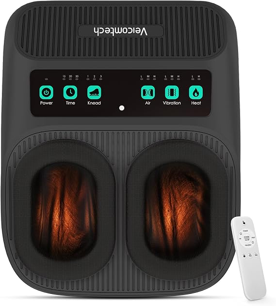 veicomtech Shiatsu Foot Massager with Heat, Electric Foot Massager Machine for Plantar Fasciitis Neuropathy with Remote Control, Adjustable Vibration and Compression (Black)