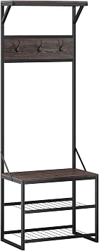 RiverRidge Afton Transitional Wood Hall Tree with Metal Frame in Gray