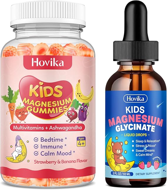 Kids Magnesium Glycinate Supplements - Magnesium Liquid Drops & Gummies for Kids