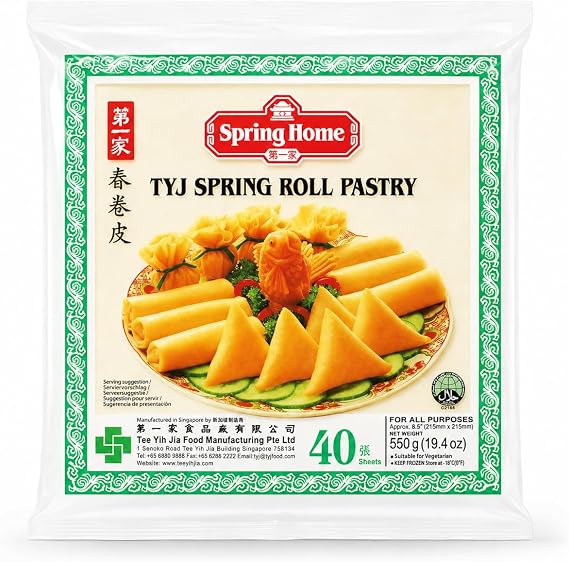Spring Roll Pastry, 30/40 Sheets, Frozen Spring Home Tyj Spring Roll Pastry 550G (8.5" 40 Sheets [Pack of 1])