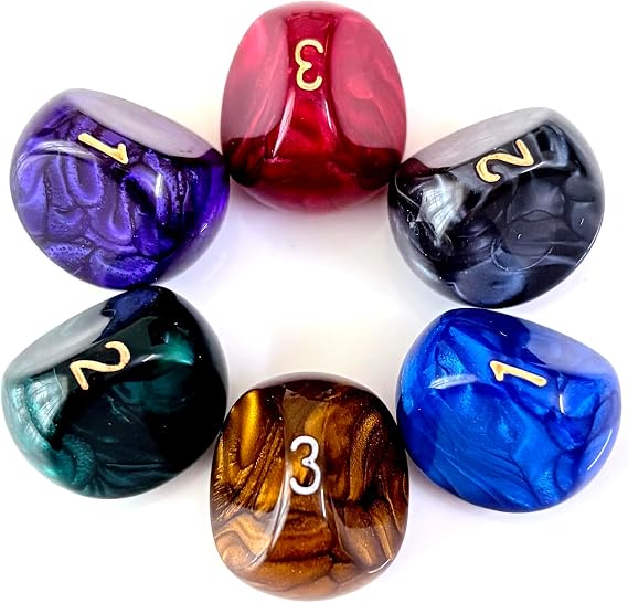 Marbled Polyhedral D3 Dice Set, 6 Pieces, Multi-Color with Gold Numbers