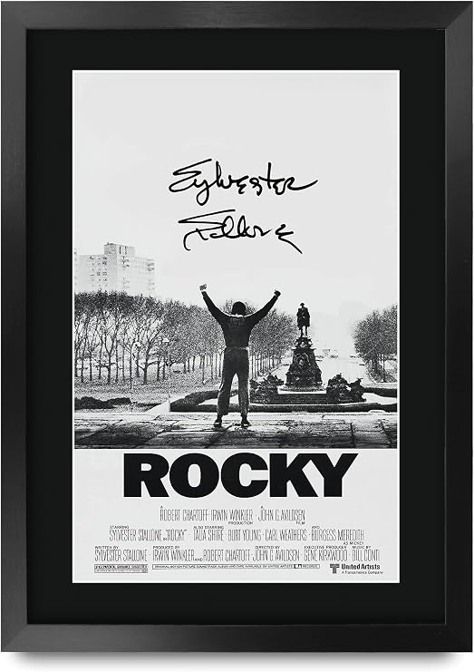 HWC Trading Rocky Movie Poster Sylvester Stallone Signed 16" x 12" Framed Gift Printed Autograph Film Print Photo Picture Display - 16 x 12 Inches Framed