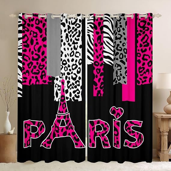 Leopard Cheetah Eiffel Curtains Living Room 2 Panels 42 x 63 Inch Girls