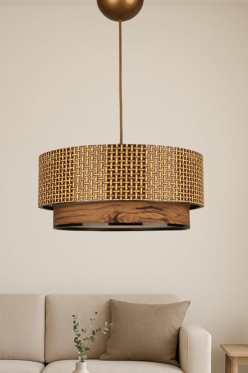 Raffora Tekli Sarkıt Avize | 30x55 cm | 51-60 cm Yükseklik | Hasır Malzeme | E27 Uyumlu | Enerji Verimli | Modern Minimal Tasarım | CE Sertifikalı (Hasır-Kahve) [Enerji Sınıfı A]