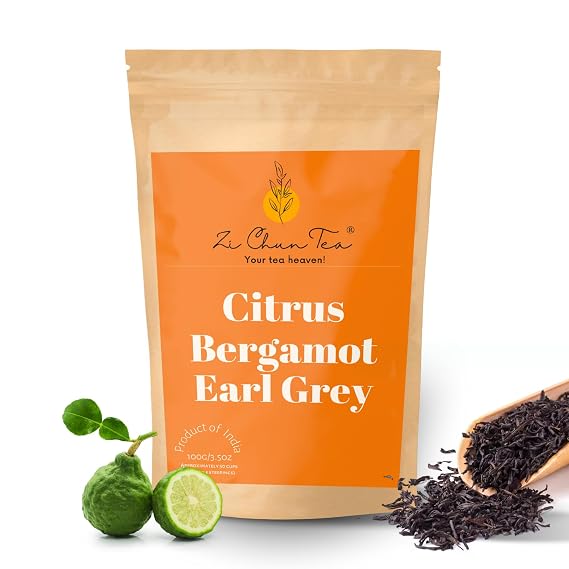 Zi Chun Earl Grey Tea Loose Leaf with Real Bergamot Fruit Pieces, 3.5oz