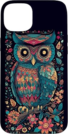 Colorful Boho Owl Floral Hippie Indie Aesthetic Art Case for iPhone 15 Plus