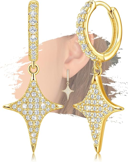 Star Earrings for Teen Girls - Sterling Silver Hoop Earrings for Women Hypoallergenic Cubic Zirconia Star-Shaped Loop Earring Gifts for Daughter Granddaughter for Christmas