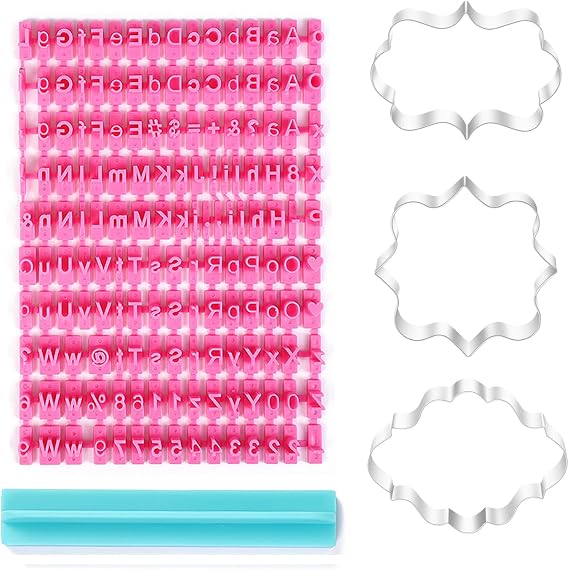 150 Pieces Alphabet Stamps and 3 Pieces Fondant Cookie Cutters Letters Lowercase and Uppercase Numbers and Punctuation Mark for Decorating Biscuits Cakes Fondant