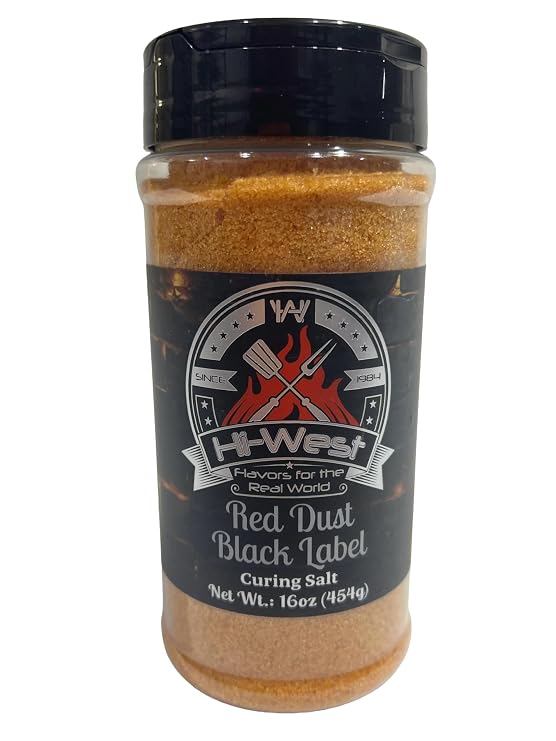 Hi-West Red Dust Black Label Curing Salt, Premium Meat Curing Salt No. 1, 16 oz, with 6.25% Sodium Nitrite, Capsicum Extract, Made in USA