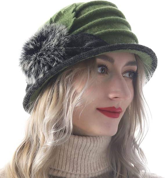 Women's Wool Dress Church Cloche Hat Bucket Winter Floral Hat