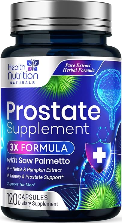 Prostate Health Supplements for Men - 3X Strength with Saw Palmetto Blend Stinging Nettle Root & Pumpkin Seed Support Complex - Supports Bathroom Trips Prostate & Urinary Health - 120 Capsules